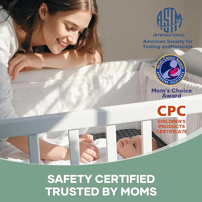 OhGeni Waterproof Mattress Protector, Mini Crib-Gray, Fitted Sheet with Stretchable Pockets, Deep Sleep Noiseless Soft. Breathable Cooling Hypoallergenic Material, Mattresses Cover for Bed