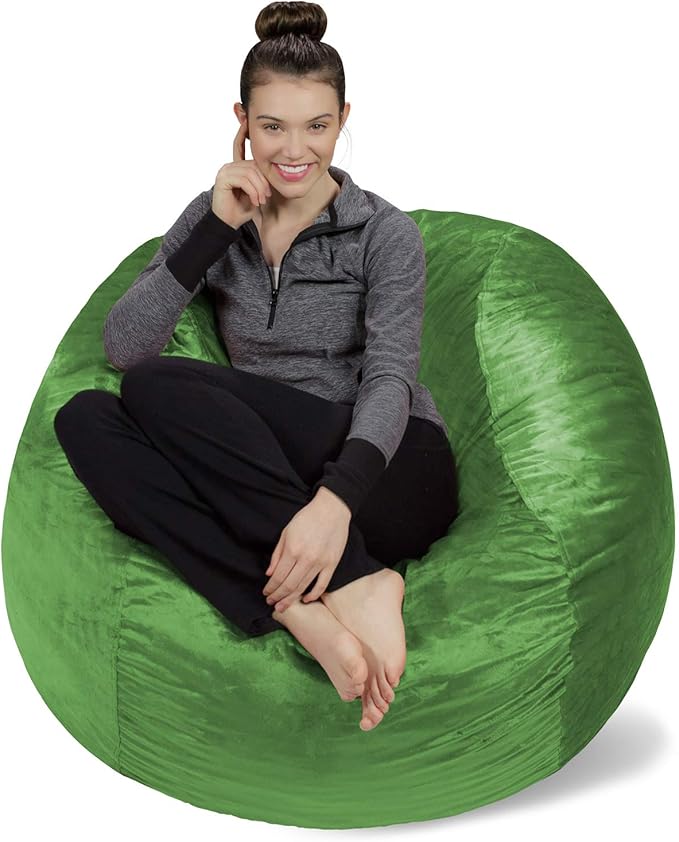 Sofa Sack Bean Bag Chair Cover Only, for Adults and Kids, Without Filling Comfy Fluffy Round or Oval Beanbag Chair Cover Replacement, Lazy Sofa Cover for Reading Chair or Floor Chair, 4-Feet, Lime