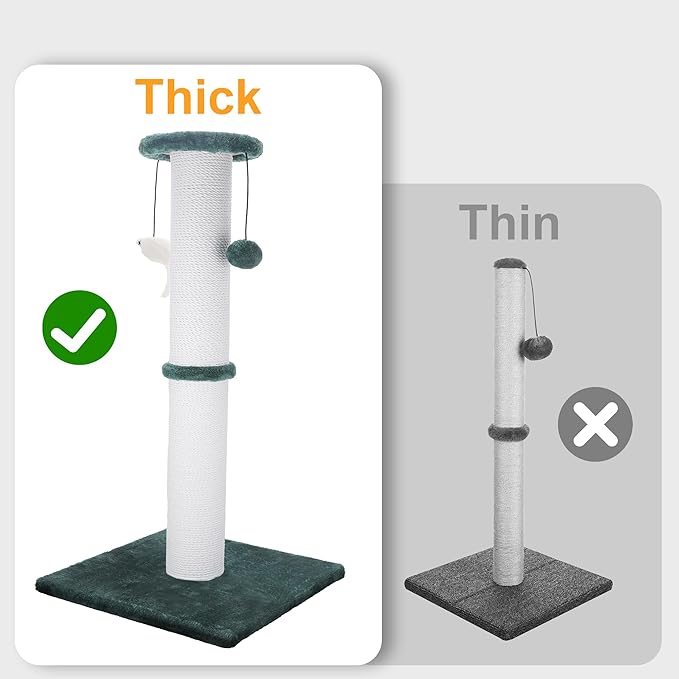 Cat Scratching Post 34 Inches Heavy Duty and Thicker Cat Scratching Post Sisal Rope with Hanging Ball and Mice Scratching Post for Indoor Cats and Adult(Green)