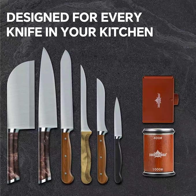 The Innovative Knife Sharpener - Patented Multi-Angle Premium Rolling Knife Sharpener with Extra Replacement Head for Chef's, Fruit, and All Steel Knives (Brown)