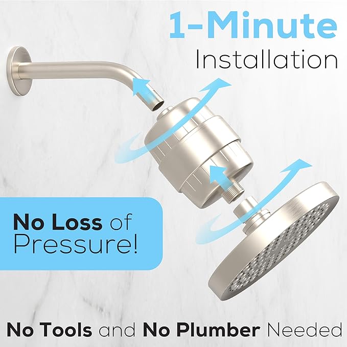 SparkPod 23 Stage Shower Head Filter for Dry Hair and Skin - High Output Universal Shower Filters to Remove Toxic Chemicals, Chlorine & Heavy Metals (Elegant Brushed Nickel)