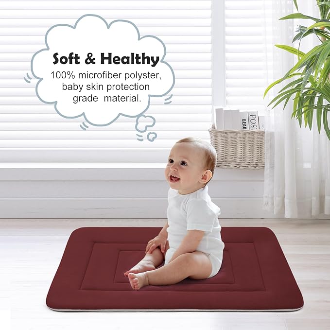 JoicyCo Dog Bed Soft Dog Crate Bed Pad Mat, 48 in Non Slip Bottom Washable Beds for Extra Large Dogs, Pet Bed Mattress Kennel Pad, Dark Red