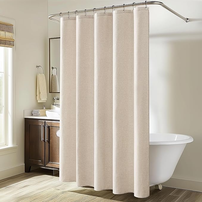 MIULEE Linen Shower Curtain with 10 Metal Hooks Modern Heavy Duty Washable Beige Fabric Curtain Set Waterproof Neutral Thick Cloth Shower Curtains for Bathroom Bathtub Washable, W60*L72, Cream