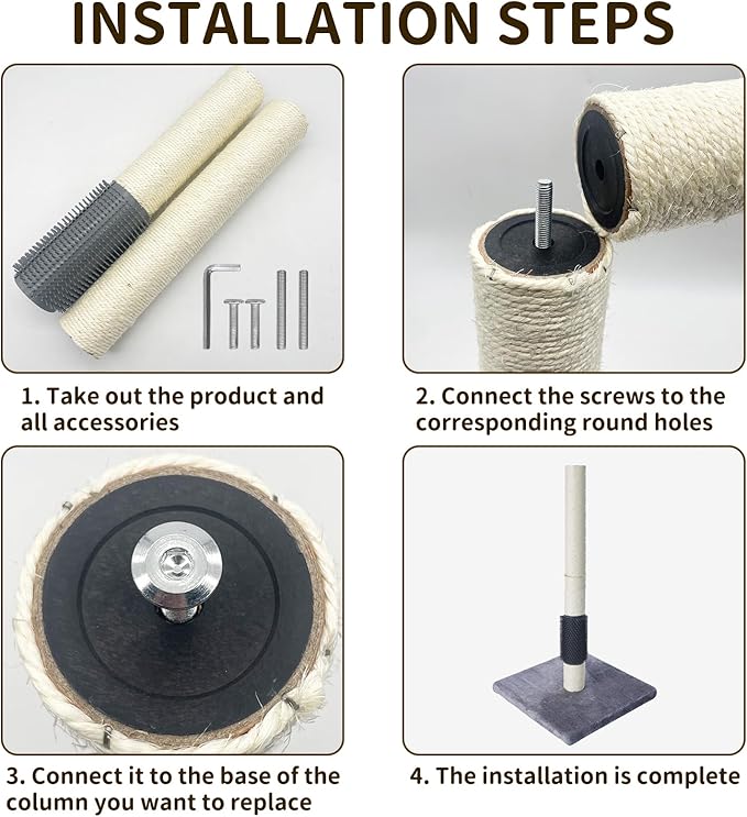 Fhiny 2PCS Cat Scratching Post Replacement, 15.7inch M8 Natural Sisal Cat Scratch Post with Cat Self Groomer Refill Pole Parts Kitten Climbing Furniture Protector Hemp Rope Scratcher for Spare White