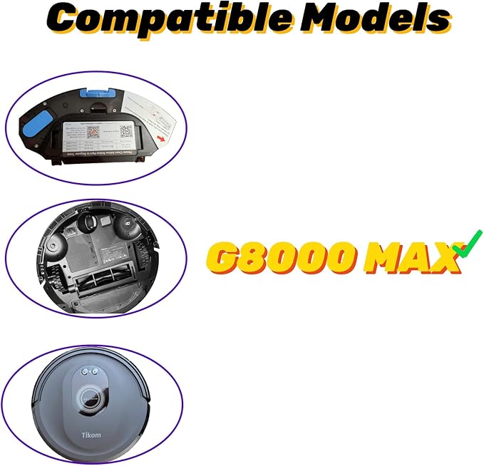 Replacement Parts Compatible with Tikom G8000 MAX Tikom L8000 Pro (2025 Year Versions) Robot Vacuum Cleaner Spare Parts Accessories, 1 Main Roller Brush, 4 Side Brushes, 4 Hepa Filters, 3 Mop Pads