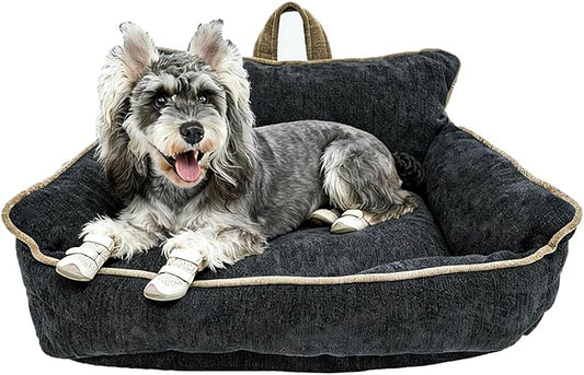 Small Dog Bed, Washable Pet Bed with Removable Cover, with Sides, Carry Handle & Side Pockets .Plush Chenille Orthopedic Pet Bed Couch for Small Breed Dogs & Cats .Calming