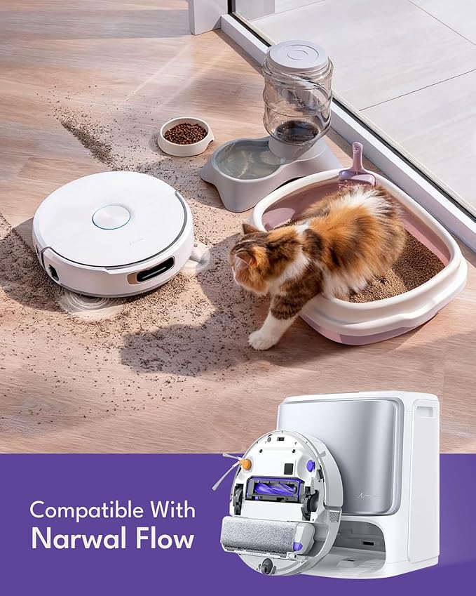 12 Pcs Accessories Kit for Narwal Flow Robot Vacuum Cleaner: 1 Main Brushes, 4 Side Brushes, 2 HEPA Filters, 3 Dust Bags, 1 Track Mop Pad, 1 Cleaning Brush