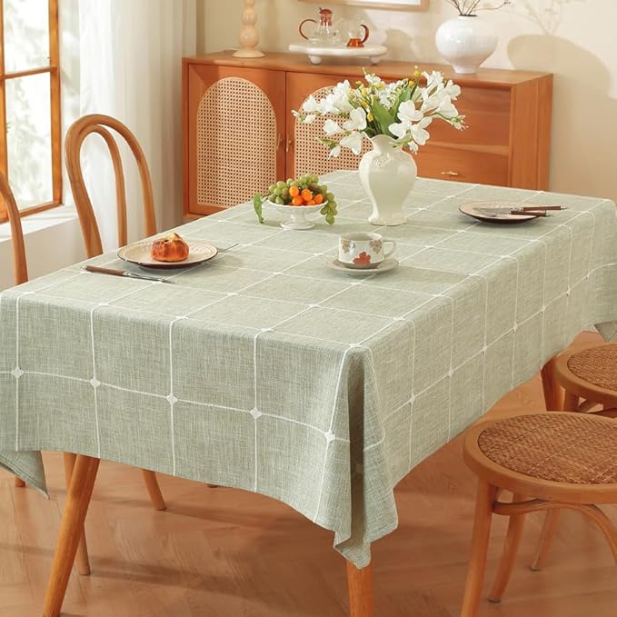 TruDelve Green Cloth Tablecloths for 6 Foot Rectangle Tables Rustic Cotton Fabric Tablecloth for Kitchen Dining Table Cover(Green,86"x52",Rectangular)