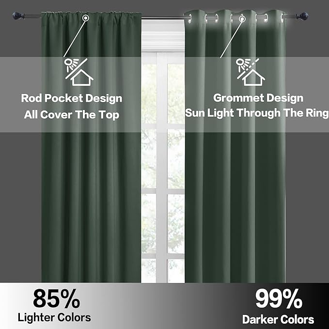 RYB HOME RV Curtains for Camper Windows - Soft Thermal Insulated Small Window Curtain Tiers for Cafe Kitchen Bedroom Basement Glass Door Window, W 42 x L 30 inches, Dark Green, 2 Panels