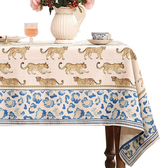 patdrea Designer Vintage Linen Table Cloth for Rectangle Table,Leopard Animal Pattern Soft Breathable Tablecloth,Decor Cover for Kitchen Dining,Christmas,Parties,Thanksgiving,55"x79"-from