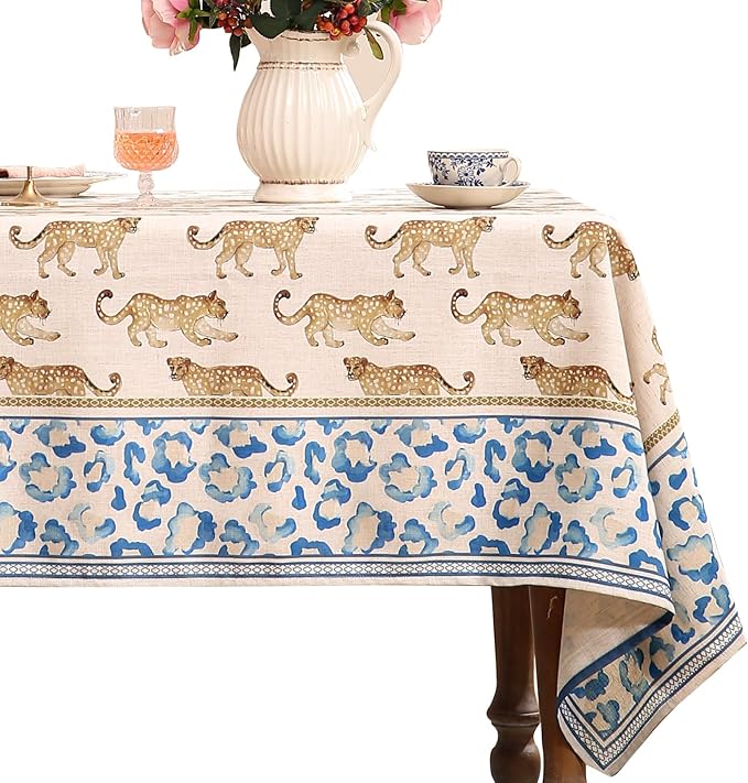 patdrea Designer Vintage Linen Long Table Cloth for Rectangle Table,Leopard Animal Pattern Soft Breathable Tablecloth,Decor Cover for Kitchen Dining,Christmas,Parties,Thanksgiving,63"x102"-from