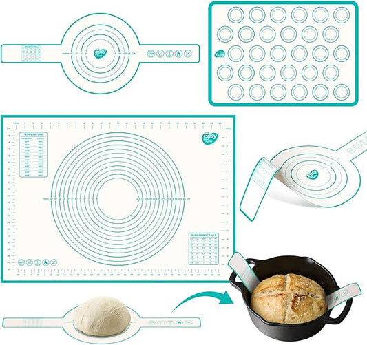 3PCS Silicone Bread sling & Silicone Baking Mat & Macaron Baking Sheet, Non-Stick Reusable Bread Making Tools for Kneading Dough Rolling Pastry and Baking Accessories