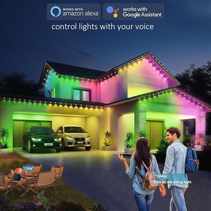 Permanent Outdoor Lights for House, 100ft Smart RGB+IC Color Outdoor Lighting with 63 Scene,IP67 72 LED Eaves Lights for Holiday, Christmas, Daily Lighting, Smart Life APP Control, C5103-A
