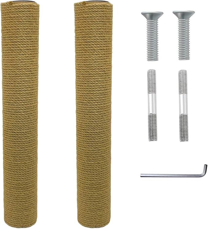 Fhiny 2PCS Cat Scratching Post Replacement 15" Natural Jute Spare Extension Scratch Post for Cats Tree DIY Craft Refill Pole Parts Hemp Rope Scratcher Climbing Perch