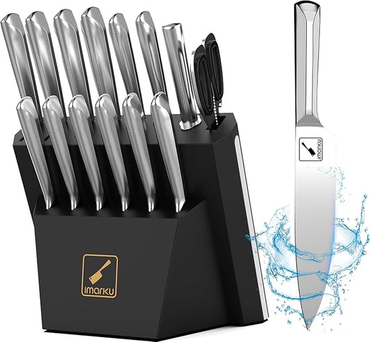 imarku® 15 PCS Kitchen Knife Set with Diamond Shaped Handle Dishwasher Safe Kitchen Knives Premium German High Carbon Stainless Steel Chef Knife Set, Father's Day Gifts