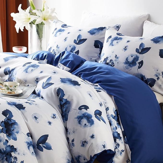 Cupocupa Duvet Cover Full Size Set Boho Floral Pattern Full Duvet Cover Set for Full Size Bed Vintage Soft Bedding Leaf Print Duvet Cover with Pillowcases