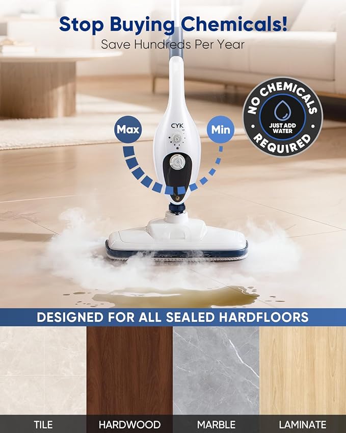 CYK Steam Mops for Floor Cleaning, 12 in 1 Handheld Steam Cleaner for Home, Floor Steamer for Hardwood Floors and Tile(Navy-White)