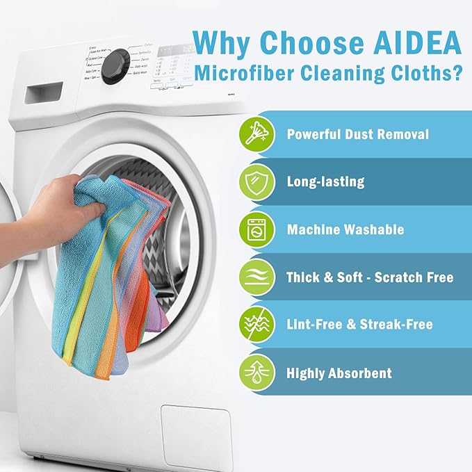 AIDEA Microfiber Cleaning Cloth, 20PK, Soft Lint Free Rags, Microfiber Towels for Cars, Kitchen Cloth, Dusting Cloth for Home, Window, Cleaning Supplies, 11.5"×11.5"