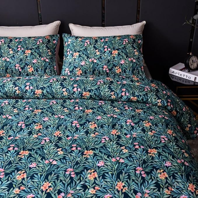 Cupocupa Duvet Cover Queen Size Set Boho Floral Pattern Duvet Cover Queen for Queen Size Bed Vintage Soft Bedding Leaf Print Paisley with Pillowcases