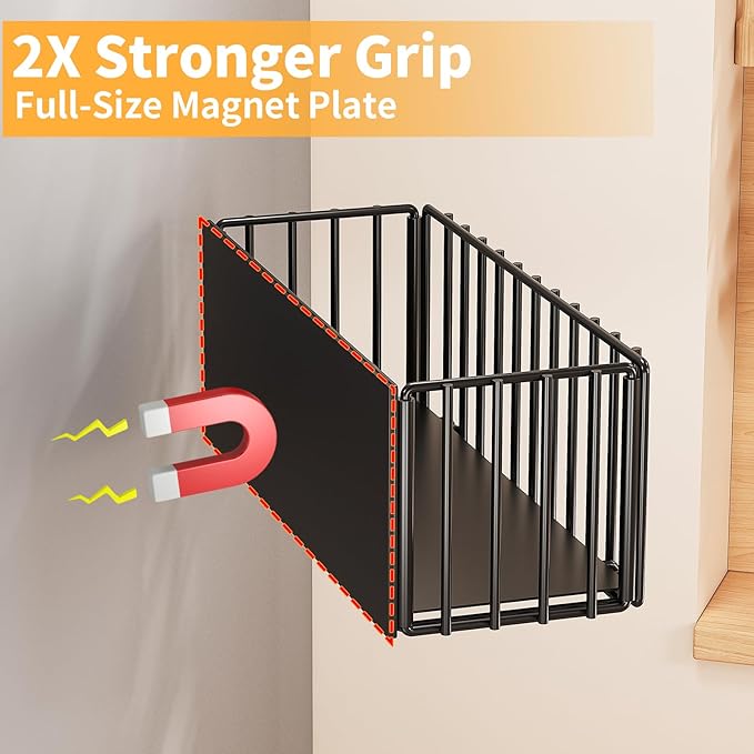 1 Pack Heavy-Duty Magnetic Spice Rack for Refrigerator, 10lbs Capacity, Foldable Organizer Basket with 4.3" Enhanced Height for Large Bottles or Heavy Items, Spices, Kitchen(1 Pack)