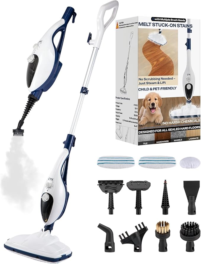 CYK Steam Mops for Floor Cleaning, 12 in 1 Handheld Steam Cleaner for Home, Floor Steamer for Hardwood Floors and Tile(Navy-White)