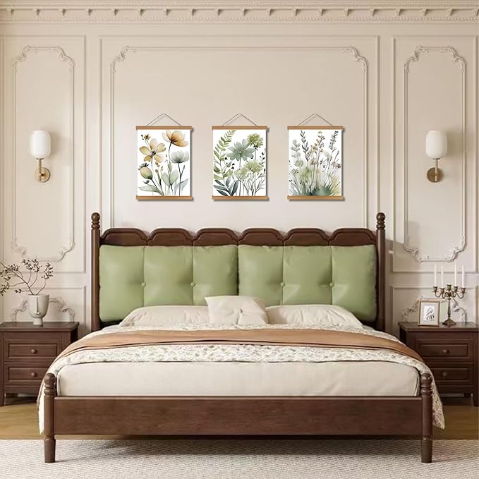 Hanging Botanical flowers Wall Art Set of 3, Watercolor Sage Botanical Plant Floral Canvas Prints Wall Decor, Boho Minimalist Poster Print Artwork for Living Room Bedroom Bathroom Home Decor 12x16In