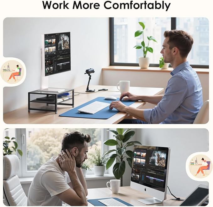 Desk Organizers and Accessories, 2-Tier Metal Computer Monitor Stand Riser, Desk Organizer for Monitor, Printer & Laptop Stand, Desktop Workspace Organizers for Office Supplies(Black)