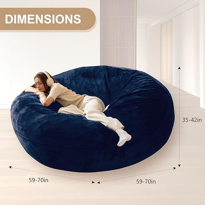 Bean Bag Chair for Adults,6FT Oversize Floor Bean Bags Offers Ample Space for Adults,Memory Foam Giant Bean Bags,Lounger Versatile Design Suits Any Room,Movie Nights,Reading (Blue, 6FT)