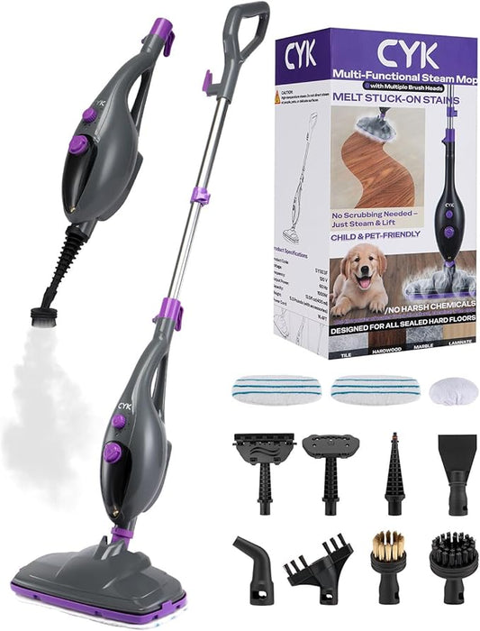 CYK Steam Mops for Floor Cleaning, 12 in 1 Handheld Steam Cleaner for Home, Floor Steamer for Hardwood Floors and Tile(Purple-grey)