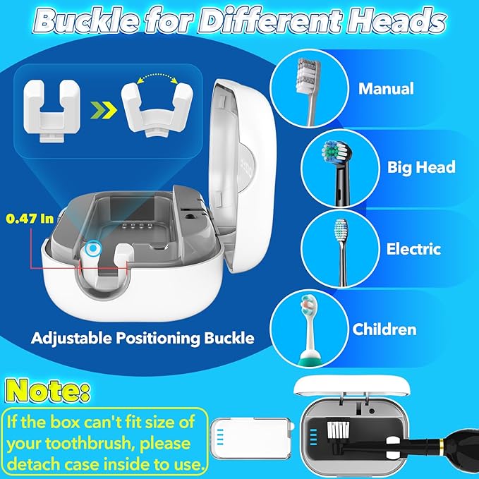 Toothbrush Sanitizer Case, RRZIOM Portable Toothbrush Covers Rechargeable, Rechargeable Toothbrush Cleaner Holder Case for Travel Home, Detachable Toothbrush Cover Cap for All Toothbrushes (White)
