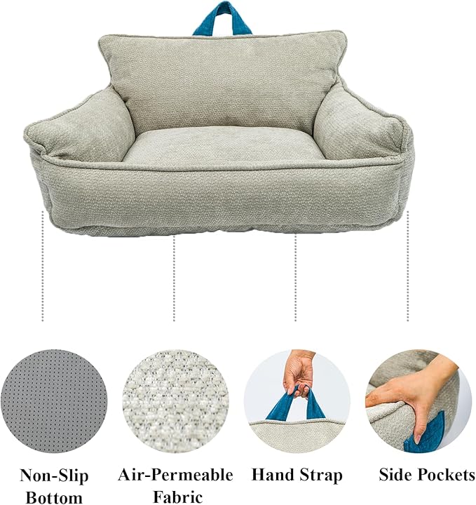 Small Dog Bed, Washable Pet Bed with Removable Cover, with Sides, Carry Handle & Side Pockets .Plush Chenille Orthopedic Pet Bed Couch for Small Breed Dogs & Cats .Calming