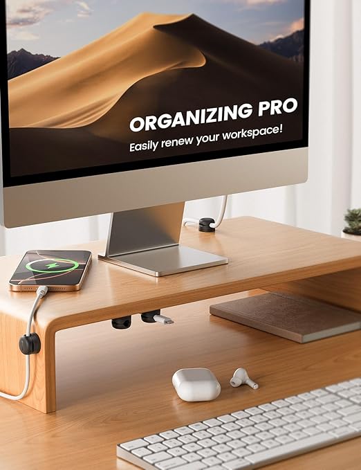 6Pack Rotatable Cord Organizer, Spring Cable Clips - Lamicall [1s Lock] Cord Holder, Desk Phone Charger Cable Management, No-Residue Adhesive Wire Organizer Keeper for Nightstand, Office Accessories