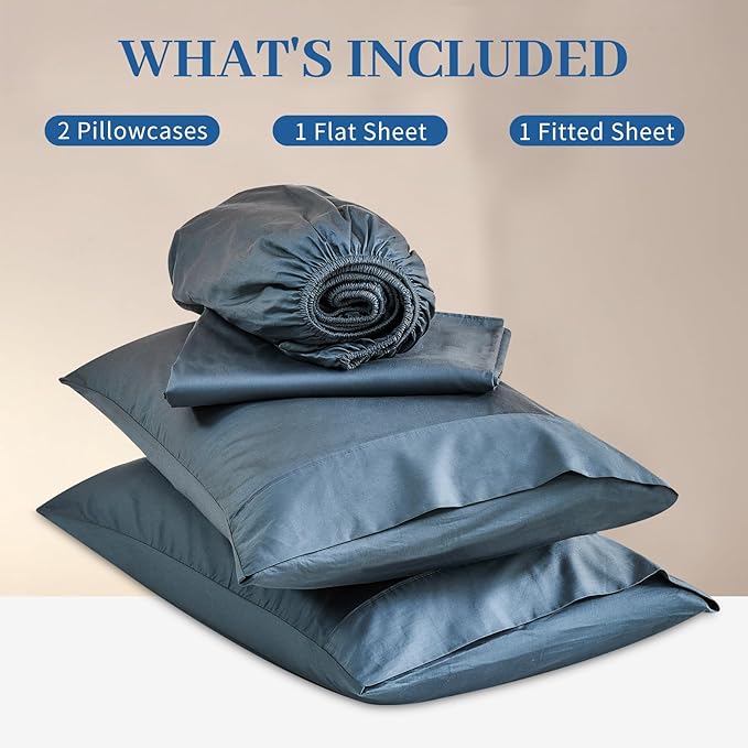 Bedlifes Deep Pocket Sheets 18-24 Inch, California King Size Egyptian Cotton 1000 Thread Count, 4-Piece - Fits Extra Thick Mattresses, Cooling & Breathable (Lake Blue)