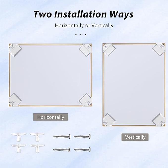 20x36 Inch Brass Bathroom Mirror for Wall, Aluminum Frame Rectangle Rectangular Vanity Mirror, Modern Large for Bedroom, Living Room, Horizontal or Vertical