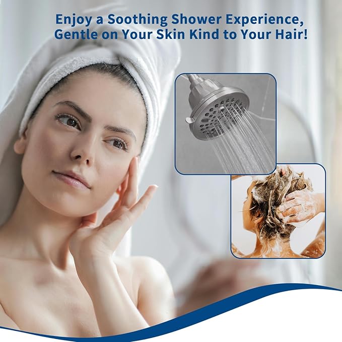 High Pressure Filtered Shower Head - Shower Head with Filter | Shower Filter Head Reduce Impurities for Healthier Scalp, Reduce Hair Shedding,Soothe Dry Skin-Nickel