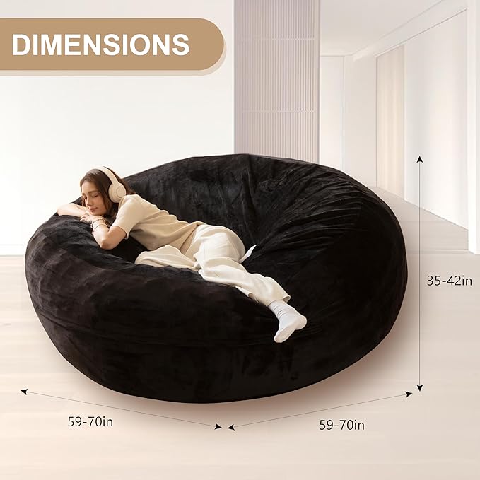 Bean Bag Chair for Adults,6FT Oversize Floor Bean Bags Offers Ample Space for Adults,Memory Foam Giant Bean Bags,Lounger Versatile Design Suits Any Room,Movie Nights,Reading (Black, 6FT)