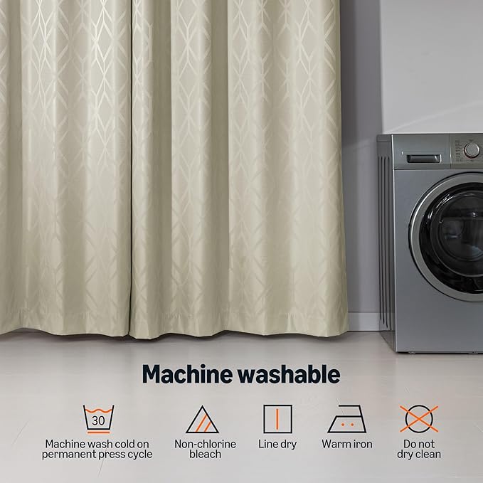 Amazon Basics Jacquard 2-Piece 100% Blackout Curtains, Living Room and Bedroom Drapes, Thermal Insulated Window Treatment, 42"x95", Beige