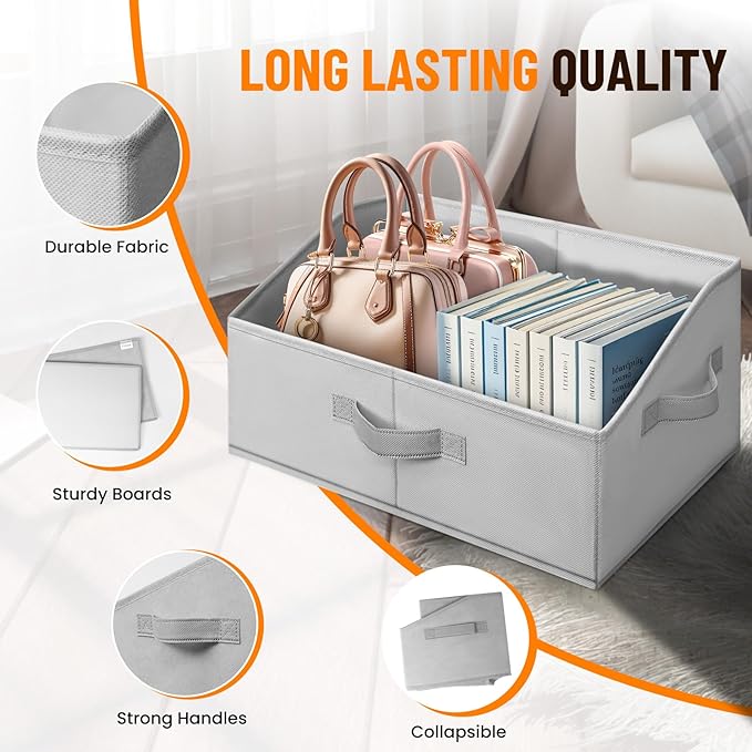 Criusia Closet Organizers Bins 4 Pack - Large Collapsible Shelf Organizer with Handles - Fabric Trapezoid Home Organization and Storage Baskets for Organizing Clothes Toy Blanket Towel Purse Hats