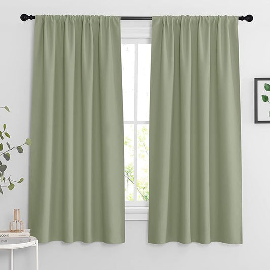 RYB HOME Curtains for Bedroom 63 inches Long, Blackout Thermal Insulating Window Treatment Drapes for Living Room Bathroom Basement Laundry Classroom, W 34 x L 63, Sage Green, 2 Panels