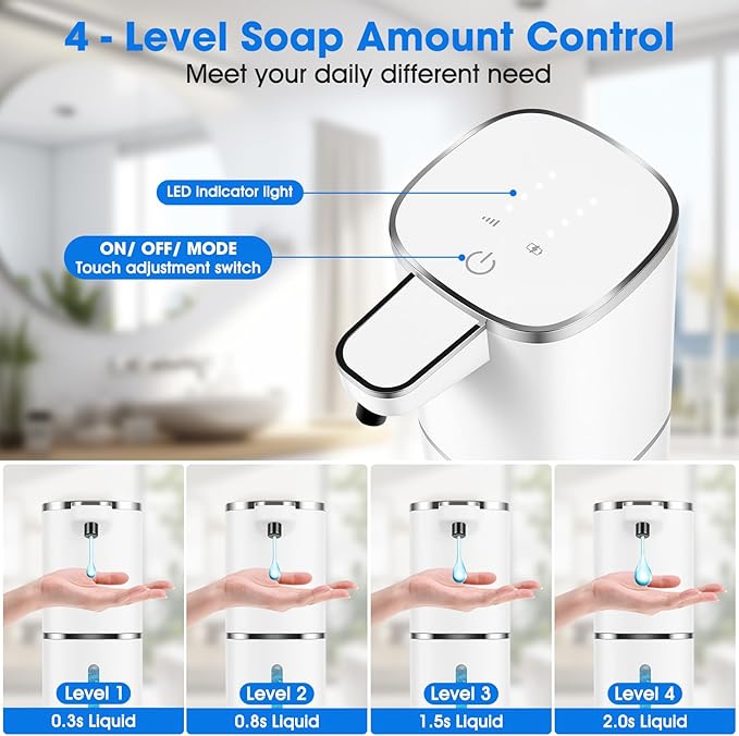 2 Pack Automatic Liquid Soap Dispenser,Touchless Soap Dispenser,13.5oz/400ml Rechargeable Wall Mounted Smart Dispenser for Bathroom Kitchen,Easy for Toddlers(White)
