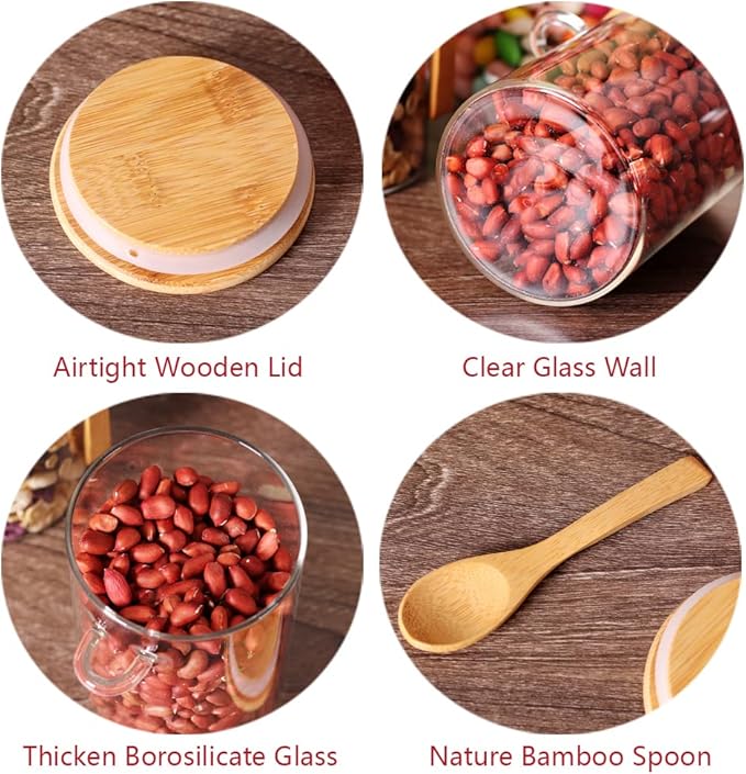 4 Pack Glass Containers with Lids and Spoons, Overnight Oat Container with Lids Glass, Oatmeal Jar with Spoons, Meal Prep Jars for Yogurt, Chia Pudding (Round 4PCS)