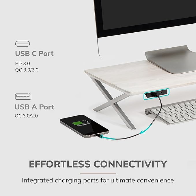 Anji Mountain Monitor Stand - Desktop Organizer & Laptop Riser, Ergonomic Monitor Riser, Space-Saving Monitor Stand for Desk, Durable Construction, Easy Assembly, Ideal for Home & Office,White Wash