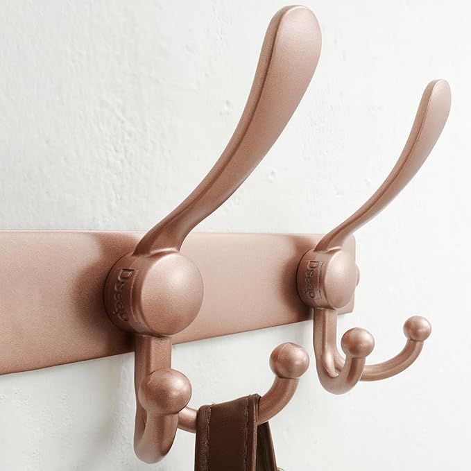 Dseap MaxStrong 2.0 Coat Rack Wall - 37” Long 10 Tri Hooks - Ultra Heavy-Duty Stainless Steel Wall Mount Coat Hanger, Hook Rail for Clothes Hats Jacket Towels Rose Gold, Pack of 2