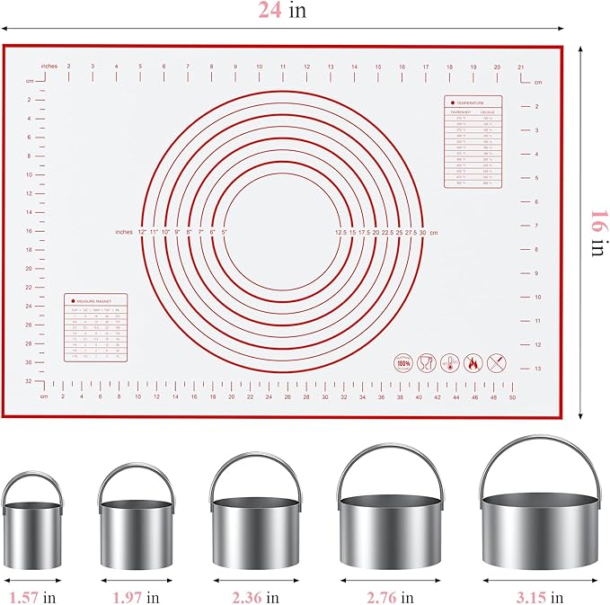 Biscuit Cutter, Silicone Pastry Dough Baking Mat Set, Baking Tools and Accessories Kit (4 Pcs/Set)