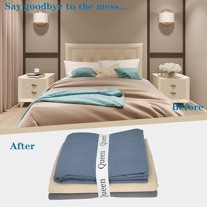 4 Pieces Bed Sheet Organizer Bands, Sheet Organizers and Storage Label Bands, Sheet Label for Bedding, Sheets Organizer for Closet,Sheet Keepers Linen Labels Bedding Bands (4Pcs Queen)