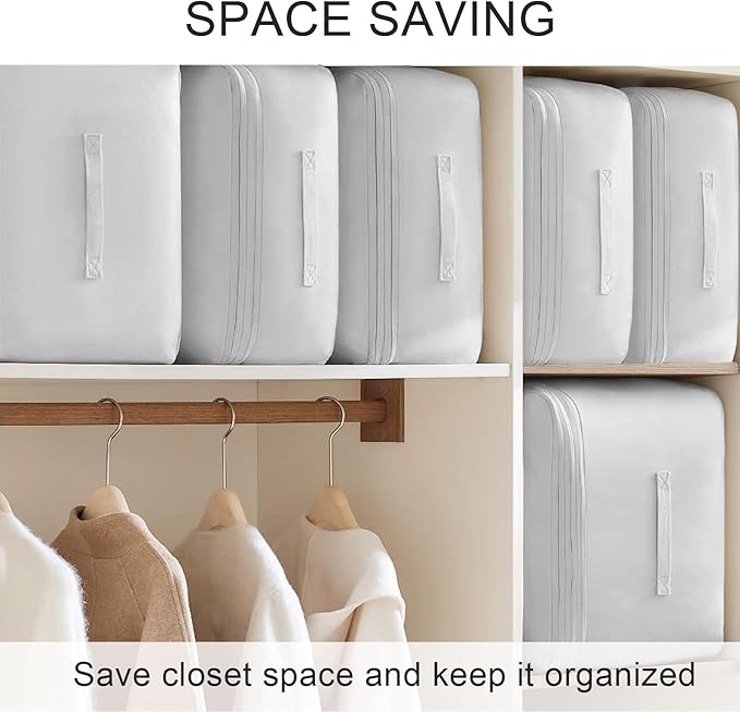 1PC Comforter Storage Bag, 2-Layer Zipper Blanket Storage Bags, Ultra Space Saving Self Compression Storage Bag for Comforters, Clothes, Pillows, Duvet and Bedding Sets (Grey, Large)