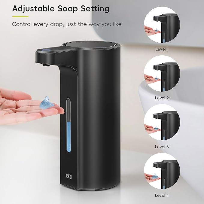 EKO Aroma Pro 13.5 fl oz Touchless Automatic Liquid Soap Dispenser, Rechargeable Hand & Dish Soap Dispenser for Bathroom and Kitchen Sink, Waterproof, Adjustable Volume Control (Matte Black)