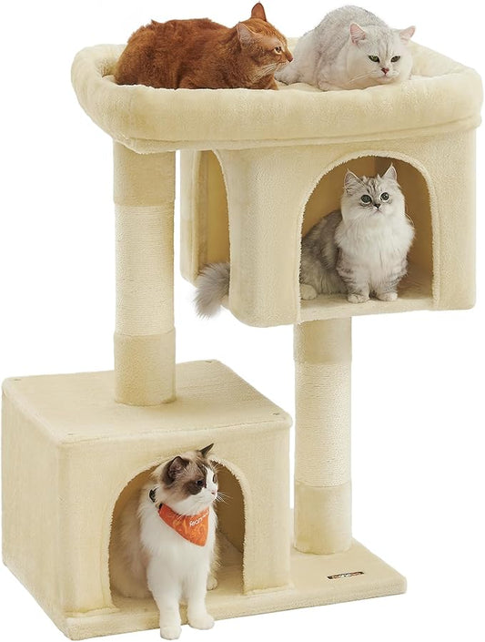 Feandrea Cat Tree, 39.8-Inch Cat Tower, XL, Cat Condo for Extra Large Cats up to 44 lb, Large Cat Perch, 2 Cat Caves, Scratching Post, Beige UPCT614M01