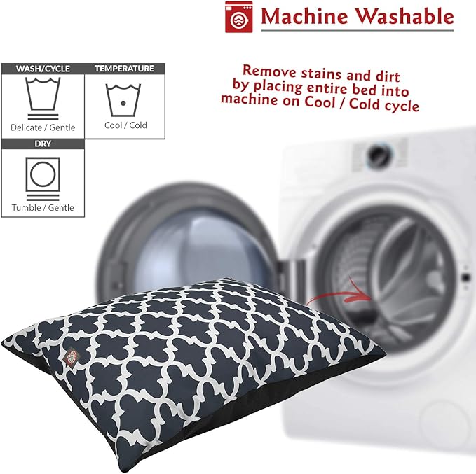 Majestic Pet Rectangle Large Dog Bed Washable – Non Slip Comfy Pet Bed – Dog Crate Bed Super Value Pillow Dog Bed – Dog Kennel Bed for Sleeping - Dog Bed Large Breed 46 x 35 Inch – Trellis Navy
