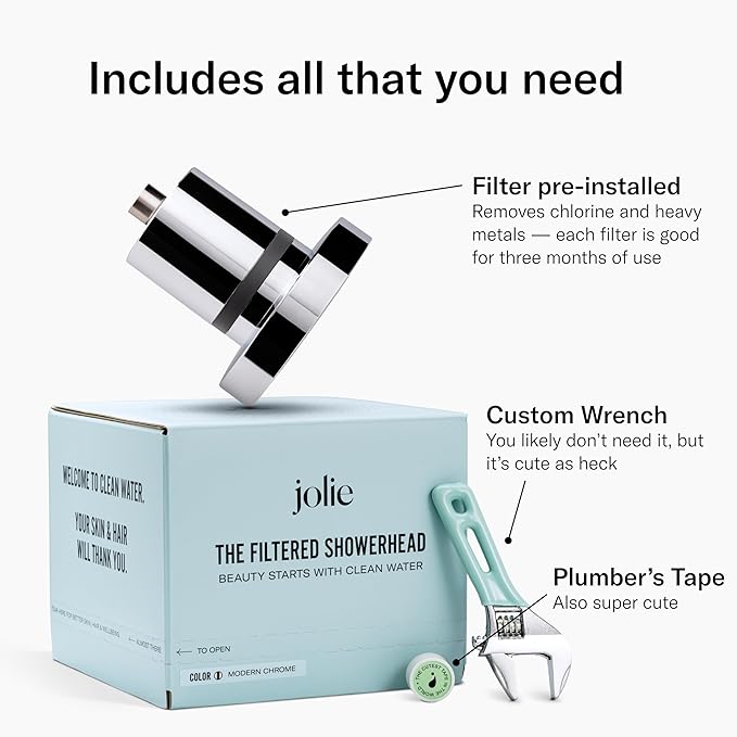 THE JOLIE FILTERED SHOWERHEAD with Shower Filter System- High Pressure Showerhead, Hair and Skincare Accessory to Improve Beauty and Personal Care Routine (Gold)